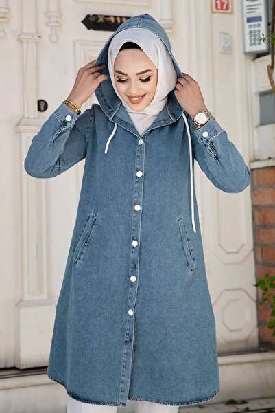 Tesettür Dünyası Tunica de blugi cu glugă cu nasturi TSD 240507