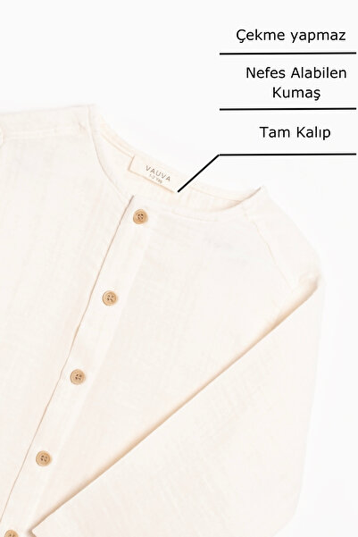 Vauva Muslin Shirt Suit Long Sleeve 2 Piece Suit Buttoned 100% Cotton Boy Suit