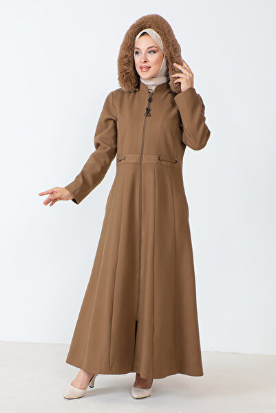 Tesettür Dünyası Kabát na zip po celé délce TSD230803 Camel