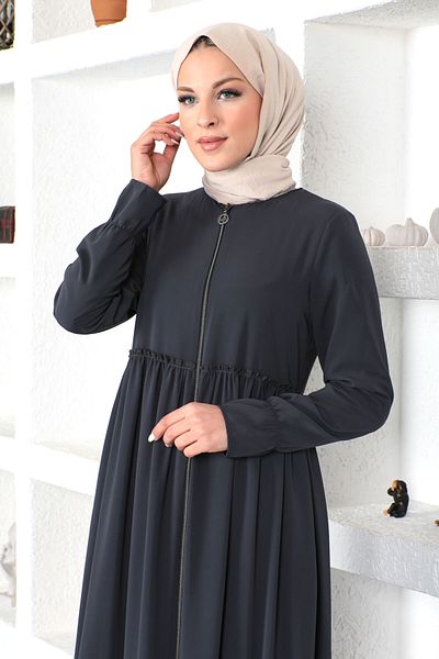 Tesettür Dünyası Anthracite Flounced Hijab Ferace - Tsd 230335