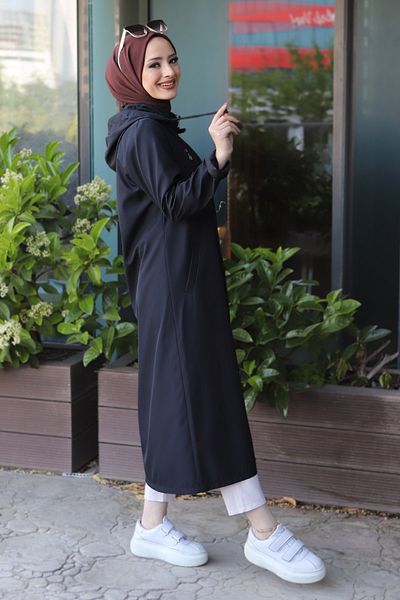 Tesettür Dünyası Hooded Trench Coat Tsd220539 Black