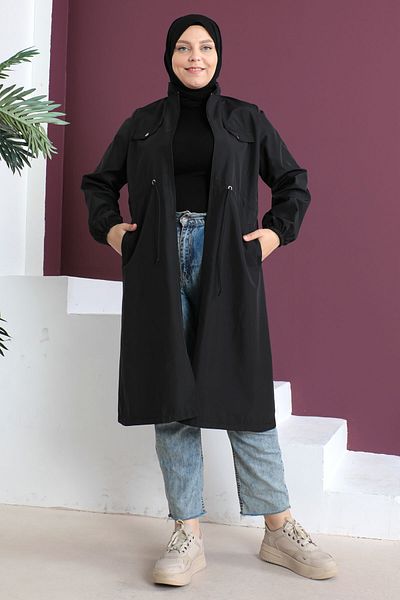 Tesettür Dünyası Плюс розмір Sus Pocket Trenckot Tsd230504 Black