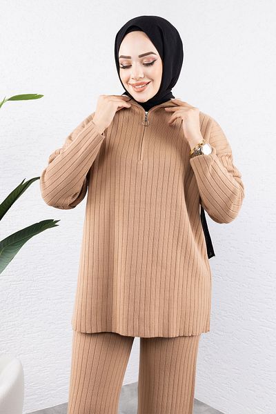 Tesettür Dünyası Σετ με φερμουάρ Mink Knitwear - TSD 240950