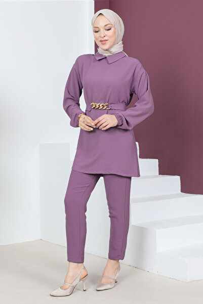 Tesettür Dünyası Öv részletes öltöny TSD230540 Lila