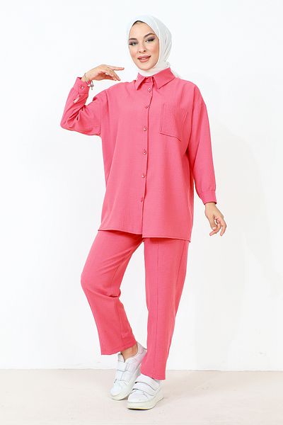 Tesettür Dünyası Pocket Detailed Double Suit TSD231009 Pink