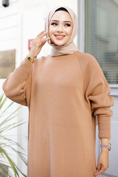 Tesettür Dünyası Πλεκτό φόρεμα Camel Reglan Sleeve - TSD 240725