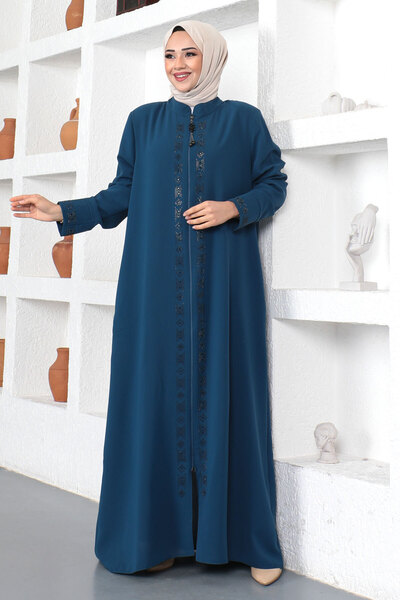 Tesettür Dünyası Indigo Hijab Ferace - Κεντημένο με πούλιες, Tsd 230330