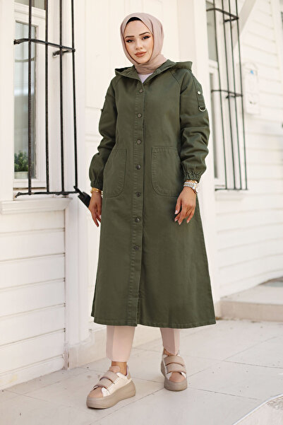 Tesettür Dünyası Kolları Çakımlı Kot Kap TSD240822 Haki