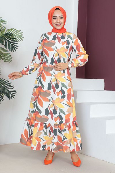 Tesettür Dünyası Elastic Waist Dress TSD230601 Yellow