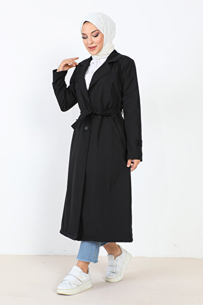 Tesettür Dünyası Lined Trench Coat TSD231003 Black