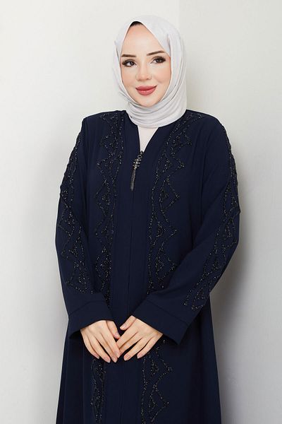 Tesettür Dünyası Μπλε Navy V-λαιμόκοψη Abaya TSD 250123