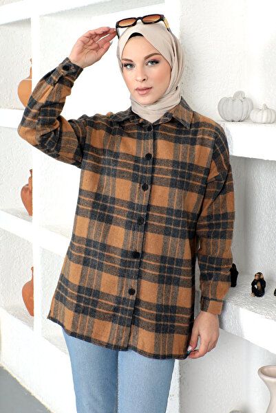 Tesettür Dünyası Buttoned Lumberjack Shirt Tsd230338 Mustard