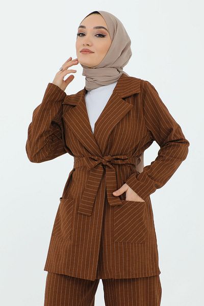Tesettür Dünyası Maral kétsoros galléros öves dzseki öltöny TSD231211 barna
