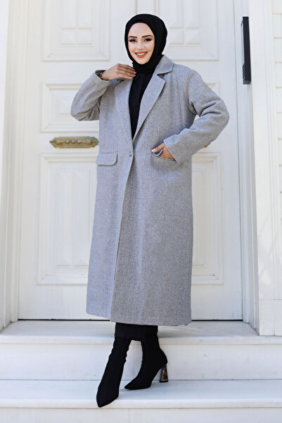 Tesettür Dünyası Gray Herringbone Patterned Coat - Tsd 240925