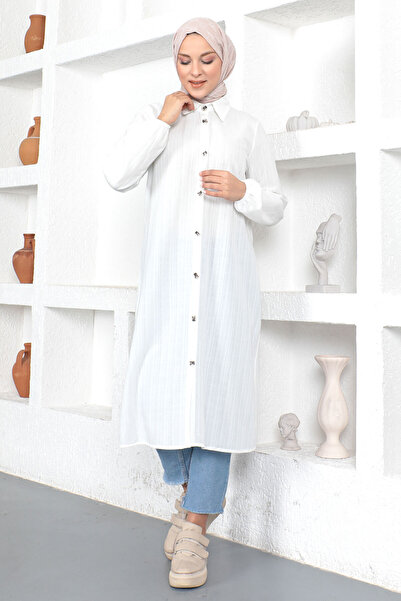 Tesettür Dünyası Dlouhá tunika Tsd230359 Ecru