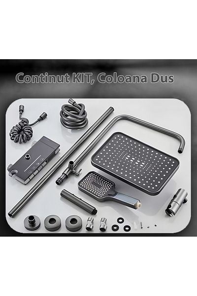SellerRasov doar pregatiti Set Coloana De Dus Cu Cap Dreptunghiular, Led, Senzor Temperatura, 4 Moduri Jet, Rain