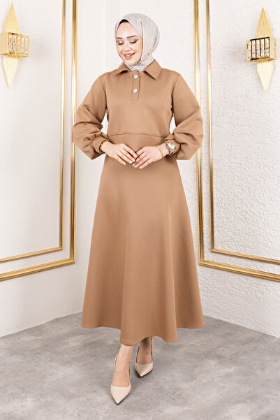 Tesettür Dünyası Scuba Impressed Suit Camel Tsd 250131