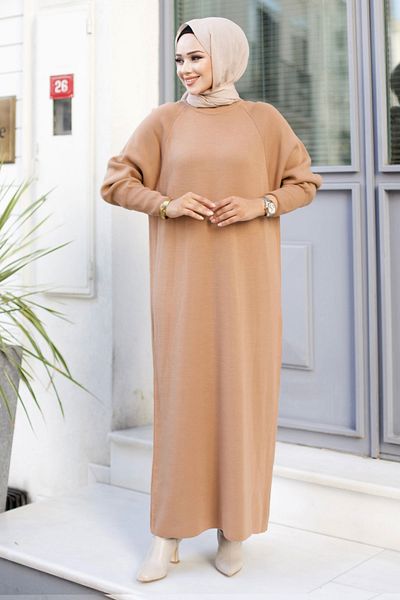 Tesettür Dünyası Πλεκτό φόρεμα Camel Reglan Sleeve - TSD 240725