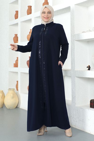 Tesettür Dünyası Navy Blue Hijab Ferace - Κεντημένο με παγιέτες, Tsd 230330