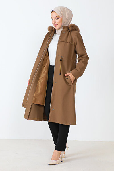 Tesettür Dünyası Kašmírový kabát na skrytý zip TSD230805 Camel