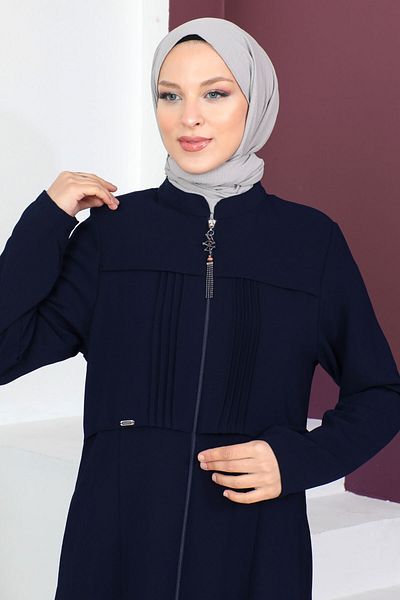 Tesettür Dünyası Layered Top Hijab Abaya Tsd230430 Navy Blue