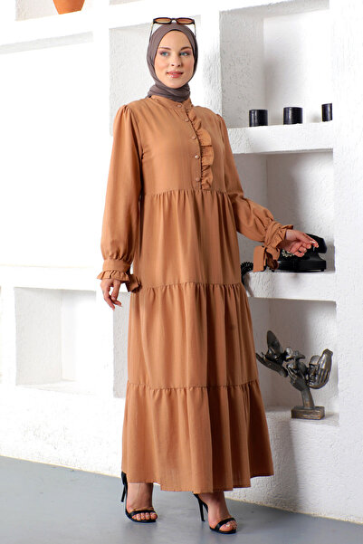 Tesettür Dünyası Μακρύ μοντέρνο φόρεμα με δέσιμο στη λαβή Tsd221207 Μαύρο