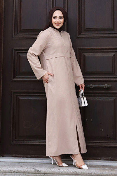 Tesettür Dünyası Pat Detailed Ferace Ferace TSD240212 Beige