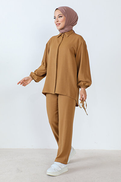 Tesettür Dünyası Σχοινί μέσης Λεπτομερής διπλή φόρμα TSD230922 Μαύρισμα