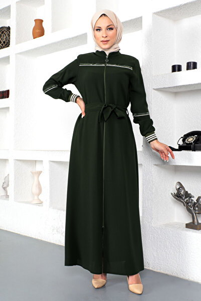 Tesettür Dünyası Prążkowany hidżab Abaya Tsd230328 Khaki