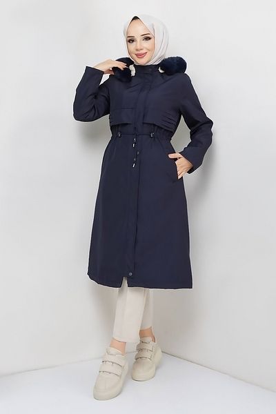 Tesettür Dünyası Patch Detailed Coat TSD231011 Navy Blue