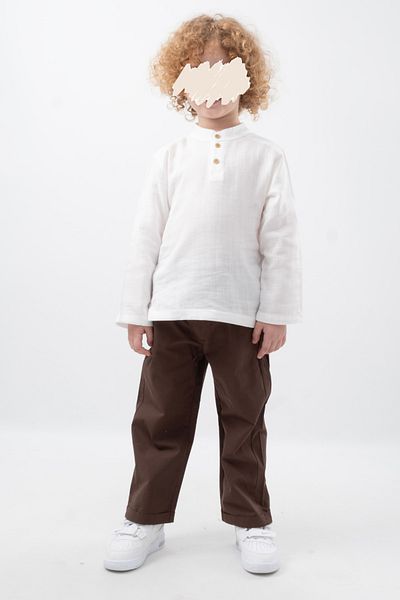 Vauva Muslin Shirt Suit, Trousers Suit, 2-Piece Suit, Buttoned Cotton Baby Kids Suit