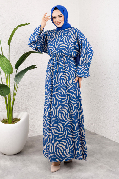 Tesettür Dünyası Μακρύ μοτίβο με ελαστική μέση από βισκόζη TSD250102 Indigo