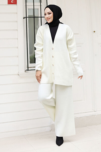 Tesettür Dünyası Σετ ζακέτα με κουμπιά από λευκή πέτρα - TSD 240932