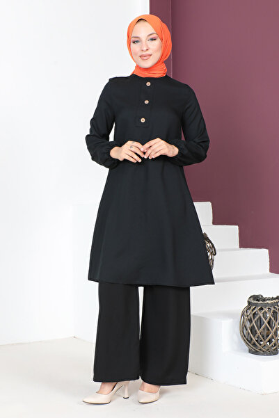Tesettür Dünyası Dvojitý oblek s knoflíky TSD230701 černý
