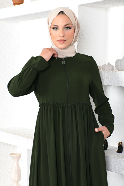 Tesettür Dünyası Flounced Hijab Abaya Tsd230335 Χακί