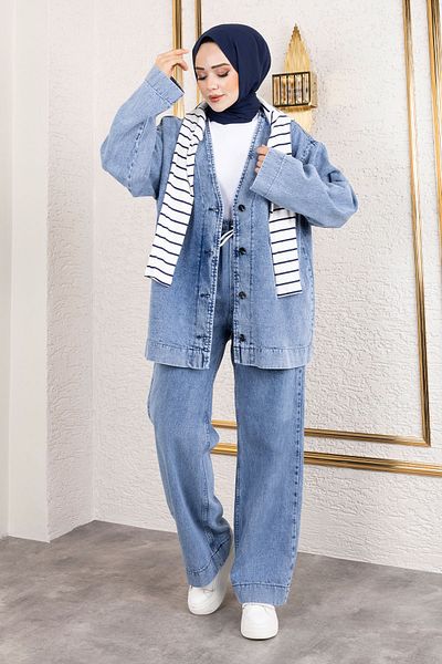 Tesettür Dünyası Light Blue Vera Denim Suit - Tsd 250104