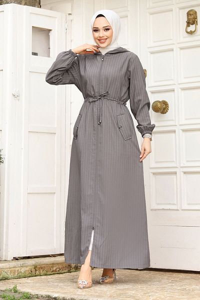 Tesettür Dünyası Gray Hijab Ferace - Ip Büz Ü Hooded Tsd 240239
