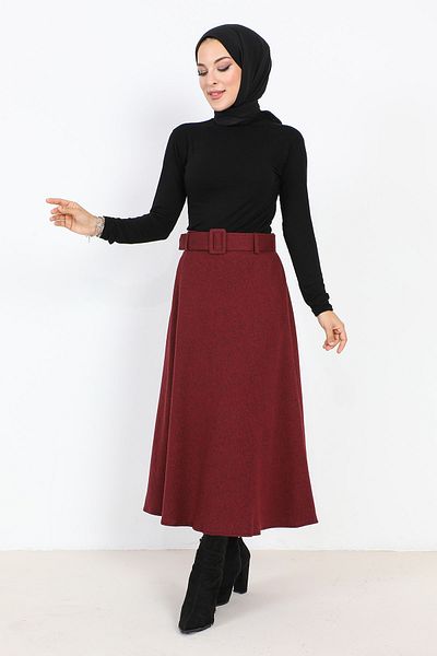 Tesettür Dünyası Φούστα Mevlana με σχέδιο ψαροκόκαλο TSD0047 Claret Red