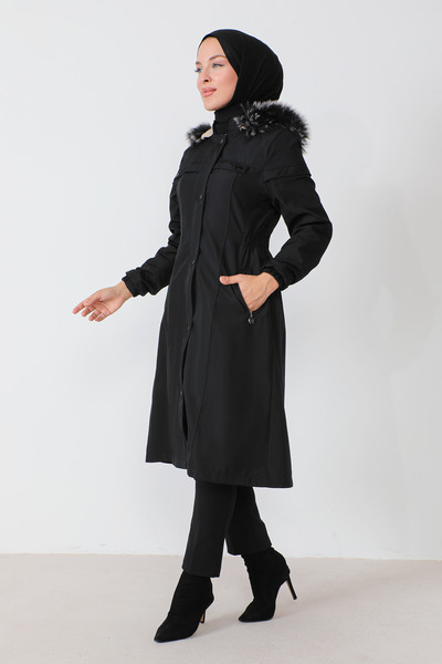 Tesettür Dünyası Elastický kabát do pasu TSD230818 černý