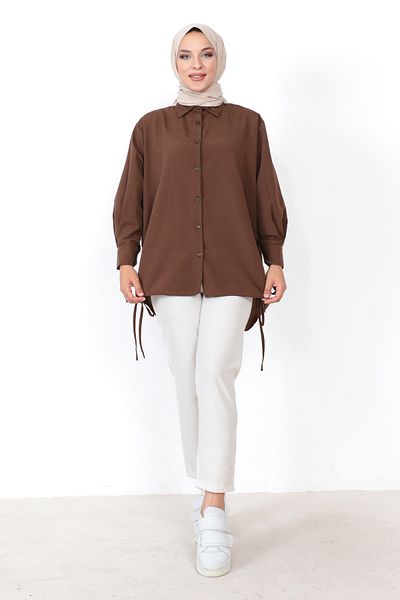Tesettür Dünyası Side Gathered Tunic TSD230902 Brown