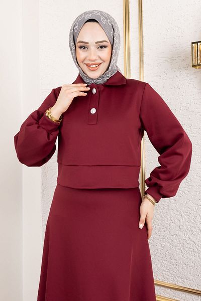 Tesettür Dünyası Scuba Impressed Suit Claret Red (Tsd 250131 )