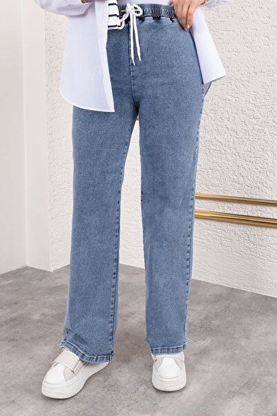 Tesettür Dünyası Wide Leg Elastic Waist Jeans Tsd 250106   Light Blue