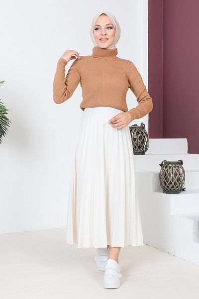 Tesettür Dünyası Трикотажна блуза с висока яка TSD230723 Camel