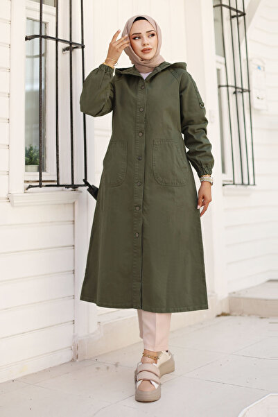 Tesettür Dünyası Kolları Çakımlı Kot Kap TSD240822 Haki