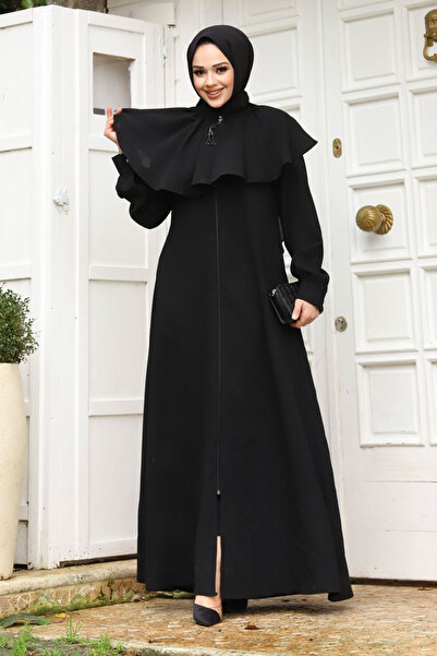 Tesettür Dünyası Ferace TSD s detailem volánků na límci240118 Black