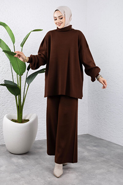 Tesettür Dünyası Bitter Brown Balloon Sleeve Knitwear Set - Tsd 240952