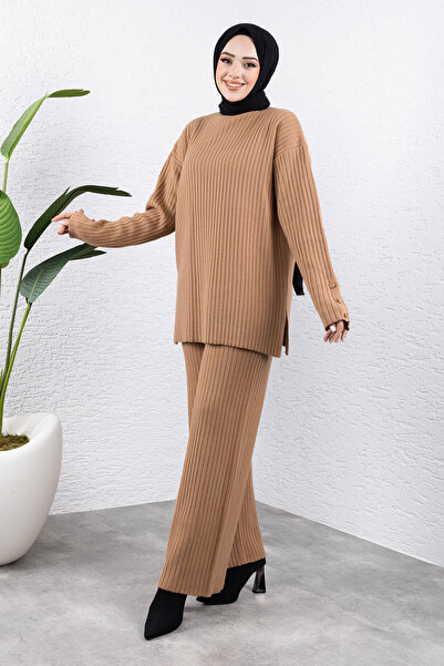 Tesettür Dünyası Σετ πλεκτών βιζόν - TSD με λεπτομέρεια κουμπιού στο μανίκι 240947