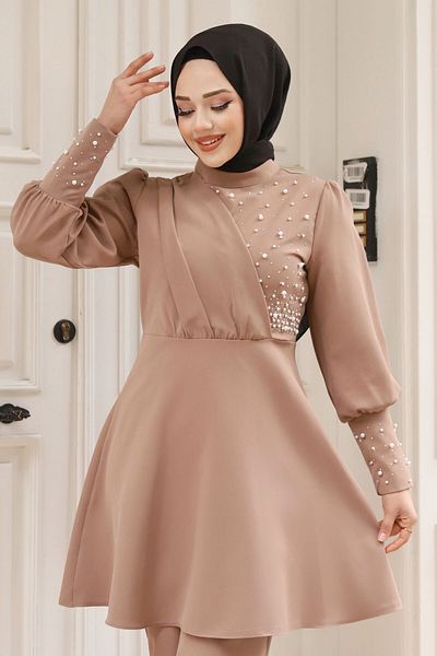 Tesettür Dünyası Pearl Detailed Double Crepe Set TSD240303