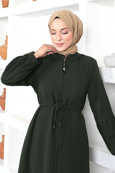 Tesettür Dünyası Χακί Hijab Ferace - Δεμένη μέση, Tsd 230342