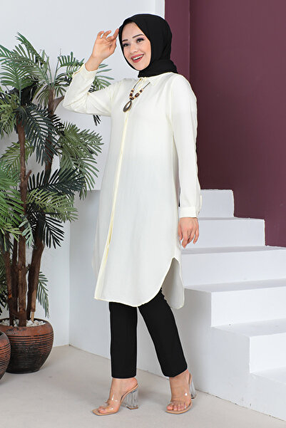 Tesettür Dünyası Kolyeli Tunik TSD230512 Ekru